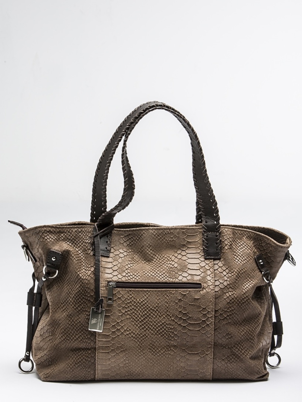 Merci Marie Italy Leather Satchel Chic Leather Tote - Taupe‎ Dark Brown Handles